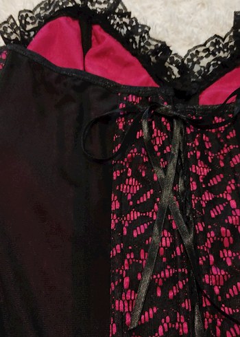 Y2K Dantel Detaylı Pembe Gotik Straplez Büstiyer - Görsel 5