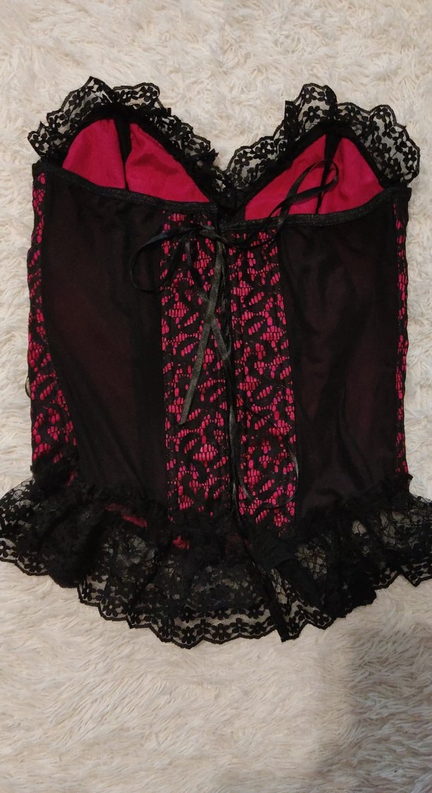 Y2K Dantel Detaylı Pembe Gotik Straplez Büstiyer - Görsel 3