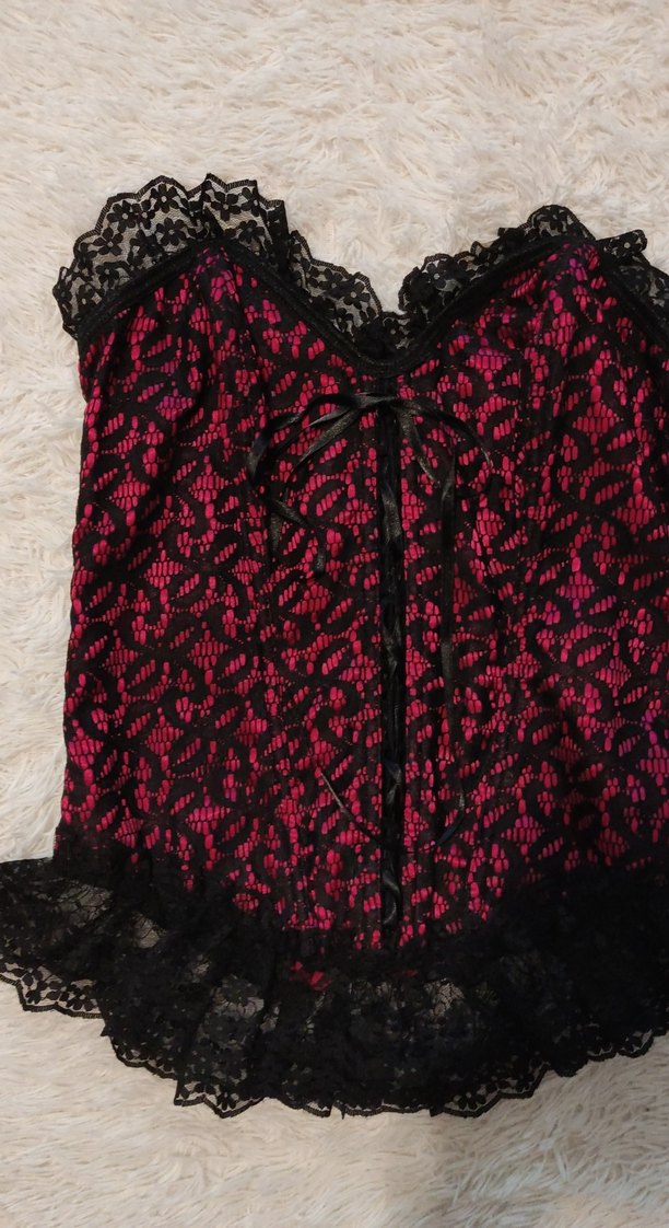 Y2K Dantel Detaylı Pembe Gotik Straplez Büstiyer - Görsel 2