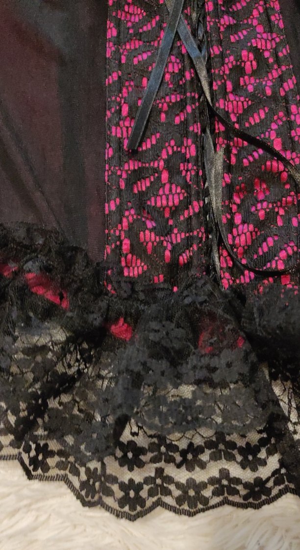 Y2K Dantel Detaylı Pembe Gotik Straplez Büstiyer - Görsel 4