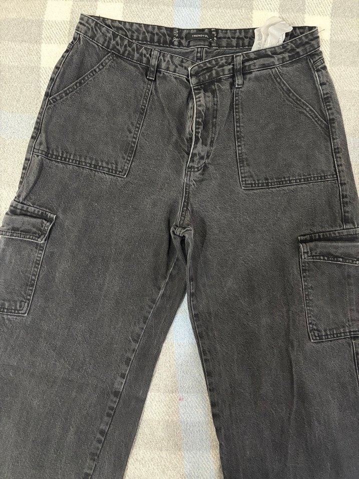 Siyah bol paça kot pantolon - Görsel 2