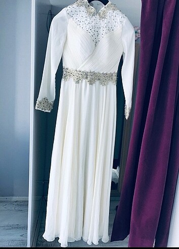 Kırık beyaz abiye elbise  - Görsel 2