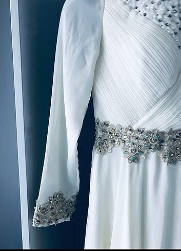 Kırık beyaz abiye elbise  - Görsel 3
