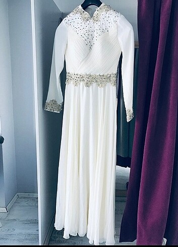 Kırık beyaz abiye elbise  - Görsel 6