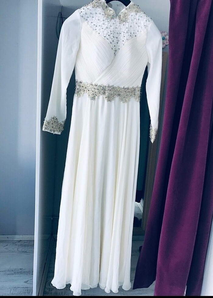 Kırık beyaz abiye elbise  - Görsel 2