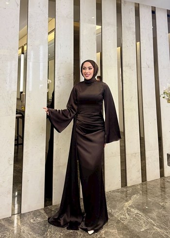 Siyah Uzun Drapeli Gotik Abiye Elbise - Görsel 3