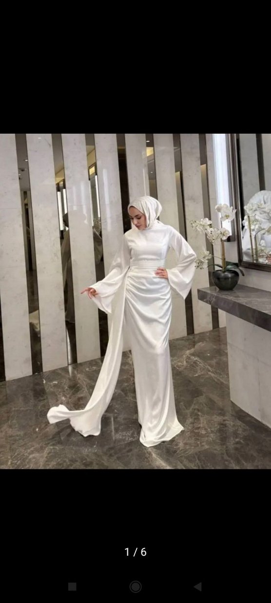 Uzun Beyaz Tesettür Abiye Elbise - Görsel 3