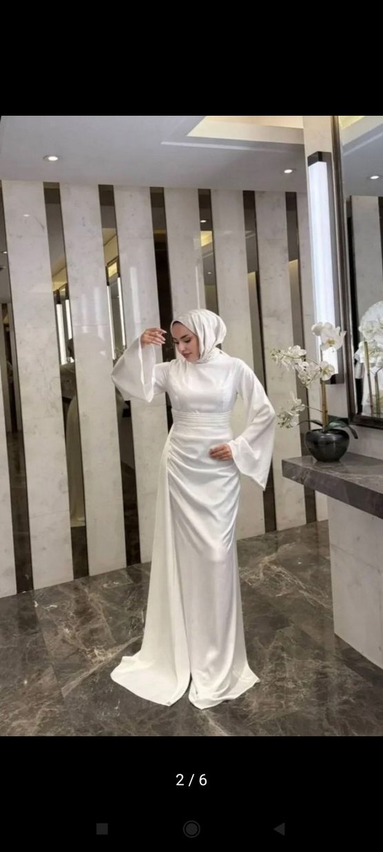 Uzun Beyaz Tesettür Abiye Elbise - Görsel 2