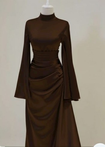 Klasik Kahverengi Uzun Abiye Elbise - Görsel 2