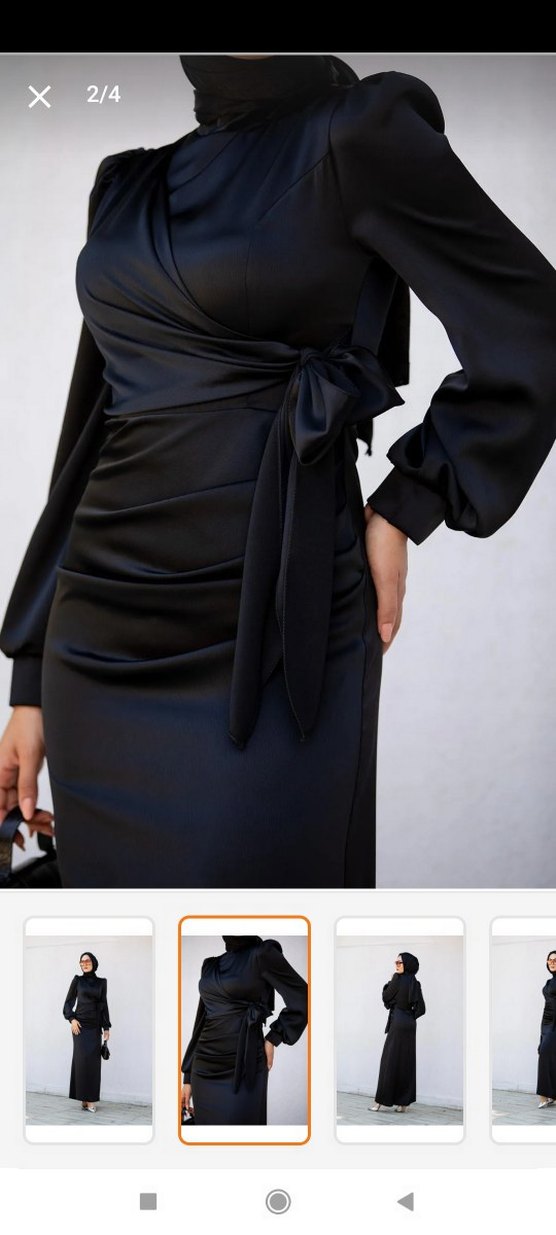 Uzun Siyah Drapeli Kadın Abiye Elbise - Görsel 2