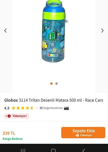 Globox 3114 Çocuk Matara 500 ml - Yarış Arabaları