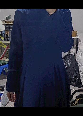 Mavi Uzun Kollu Bohem Salaş Elbise hafif kuyruklu - Görsel 2