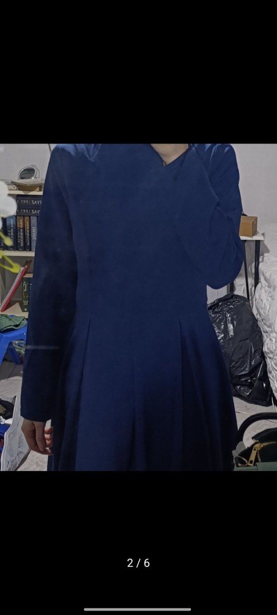 Mavi Uzun Kollu Bohem Salaş Elbise hafif kuyruklu - Görsel 2