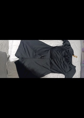 Siyah Gotik V Yaka Uzun Kollu şort etek Tulum - Görsel 4