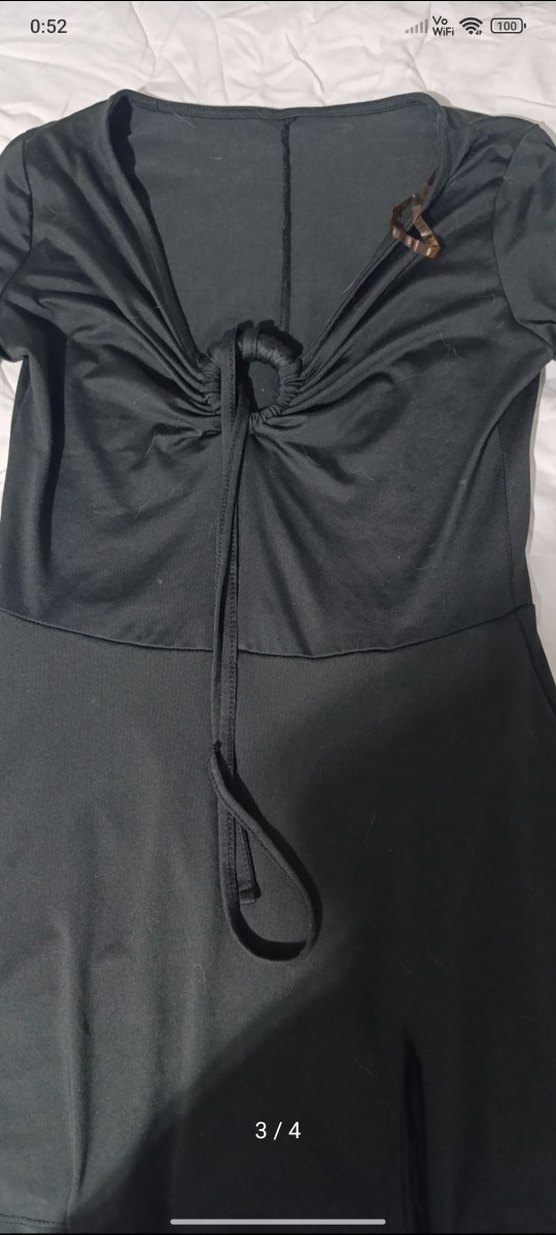 Siyah Gotik V Yaka Uzun Kollu şort etek Tulum - Görsel 3