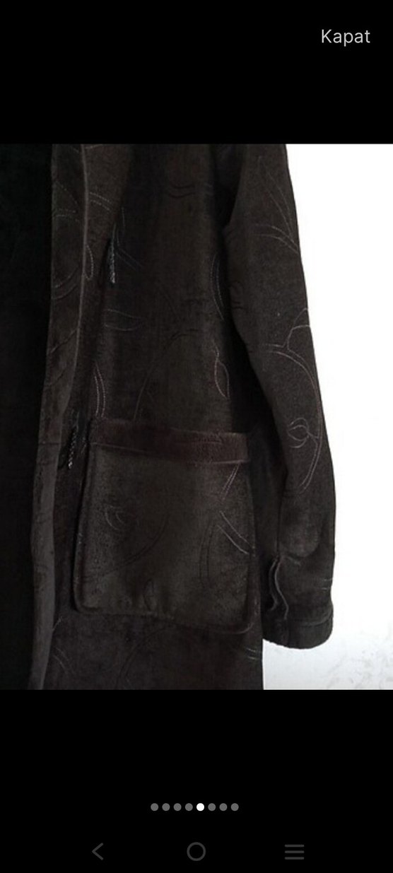 Düğmeli Kahverengi Süet Kadın Kaban - Görsel 5