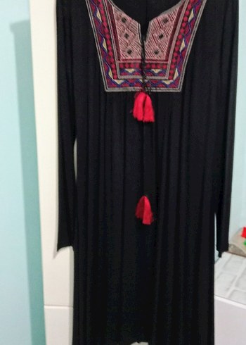 Püsküllü Nakışlı Siyah Bohem Kısa Elbise - Görsel 3