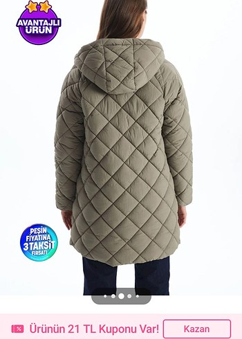 Kapüşonlu Kadın Haki Mont - Görsel 7