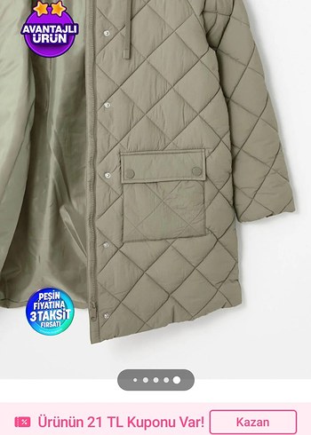 Kapüşonlu Kadın Haki Mont - Görsel 10
