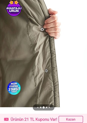 Kapüşonlu Kadın Haki Mont - Görsel 8