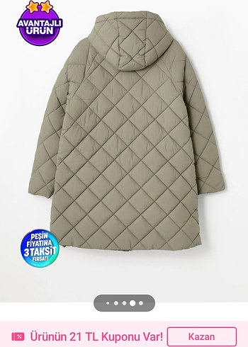 Kapüşonlu Kadın Haki Mont - Görsel 9