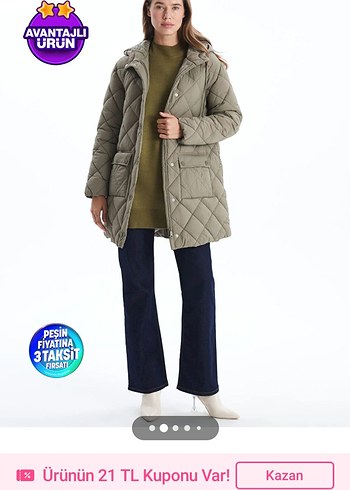 Kapüşonlu Kadın Haki Mont - Görsel 4