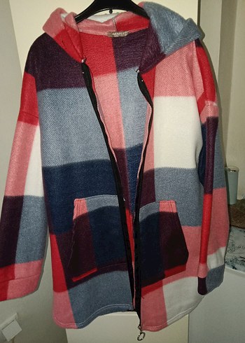 Kapüşonlu Renkli Ekose Midi Ceket - Görsel 4