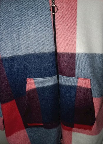 Kapüşonlu Renkli Ekose Midi Ceket - Görsel 3