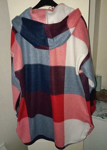 Kapüşonlu Renkli Ekose Midi Ceket - Görsel 7