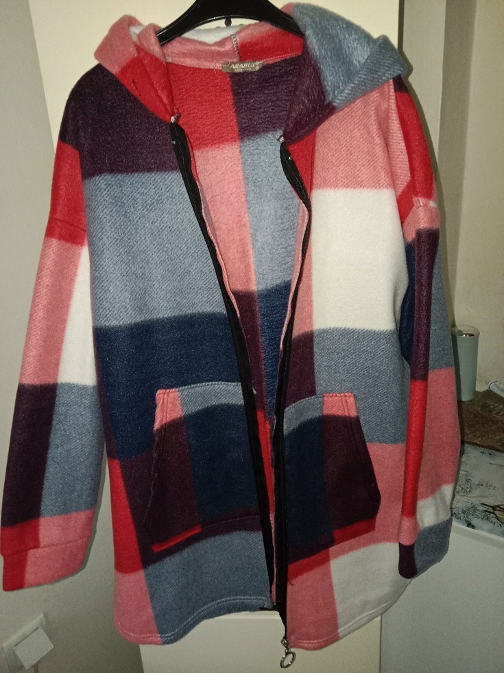 Kapüşonlu Renkli Ekose Midi Ceket - Görsel 4