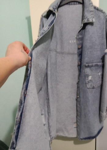 Düğmeli Gri Kadın Denim Ceket( Son fiyat) - Görsel 5