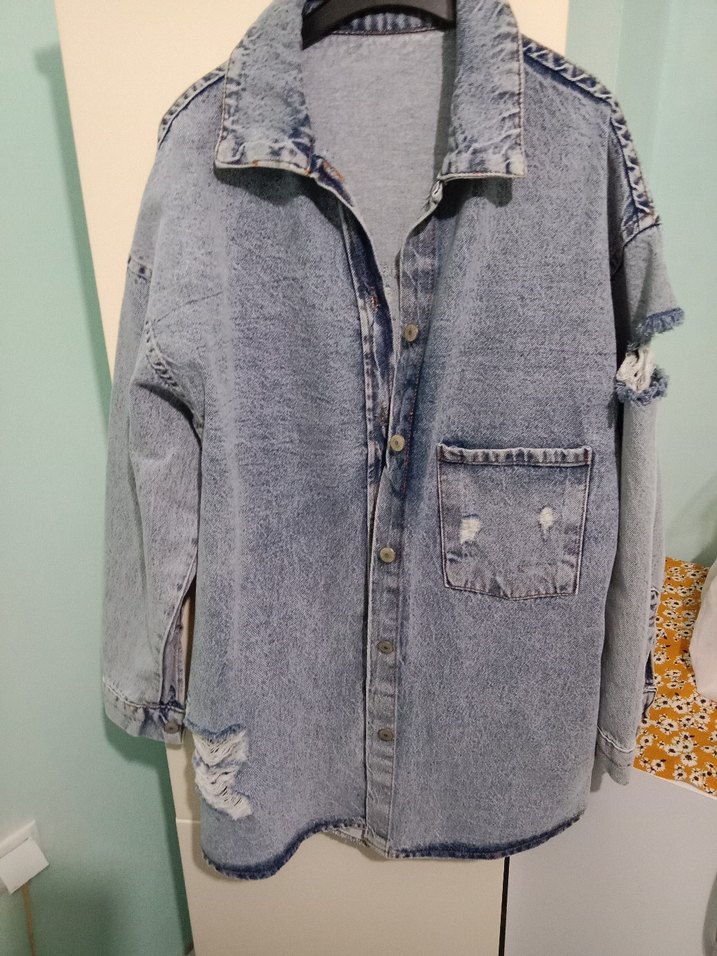 Düğmeli Gri Kadın Denim Ceket( Son fiyat) - Görsel 2