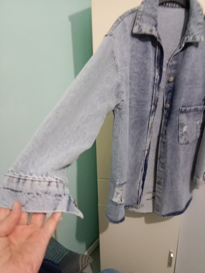 Düğmeli Gri Kadın Denim Ceket( Son fiyat) - Görsel 4