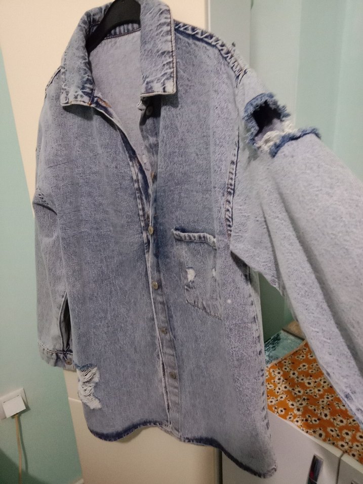 Düğmeli Gri Kadın Denim Ceket( Son fiyat) - Görsel 3