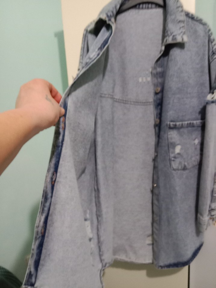 Düğmeli Gri Kadın Denim Ceket( Son fiyat) - Görsel 5