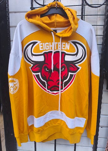 Sarı Kapüşonlu Baskılı Erkek Sweatshirt
