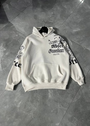 s Beden beyaz Renk Kadın Beyaz Kapüşonlu Baskılı Sweatshirt