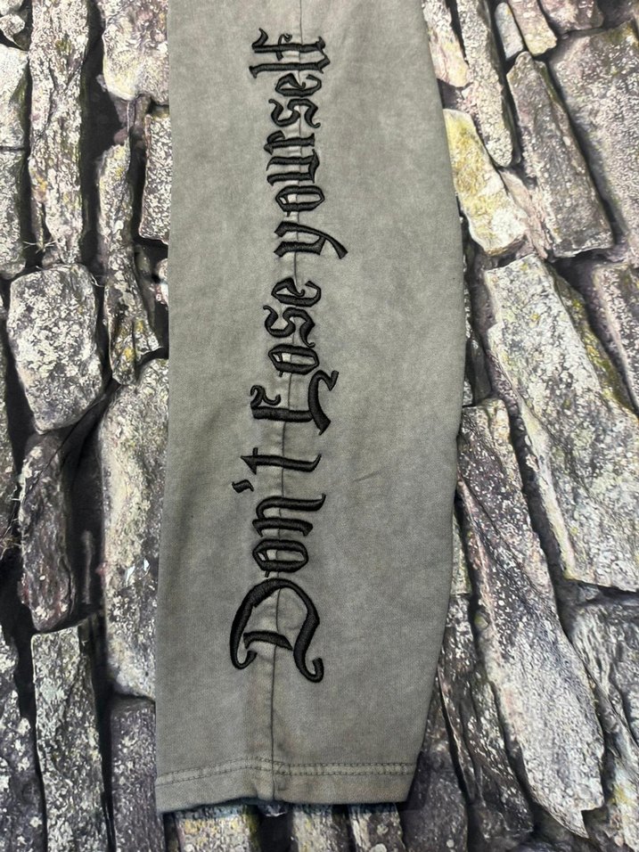 Nakışlı Gri Bol Kesim Denim Erkek Pantolon - Görsel 3