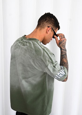 Diğer Kaykay Temalı Oversize Haki Tişört
