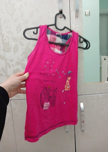 Kız Çocuk Pembe Baskılı Askısız Atlet - Görsel 2