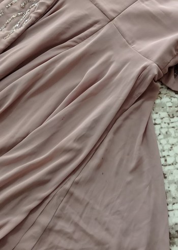 sütlü kahve Nakışlı Uzun Kollu Abiye Elbise - Görsel 9