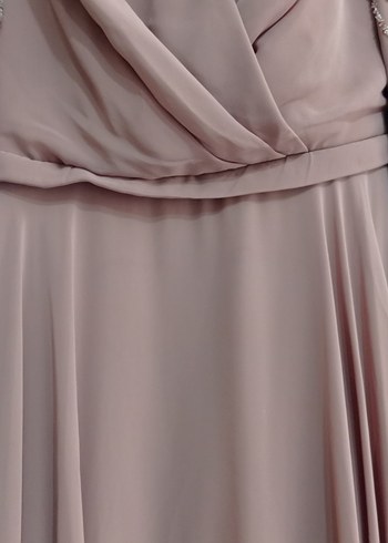 sütlü kahve Nakışlı Uzun Kollu Abiye Elbise - Görsel 6