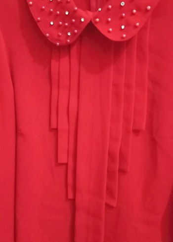 Kırmızı, Yakalı, Düğmeli Kadın Gömlek - Görsel 3