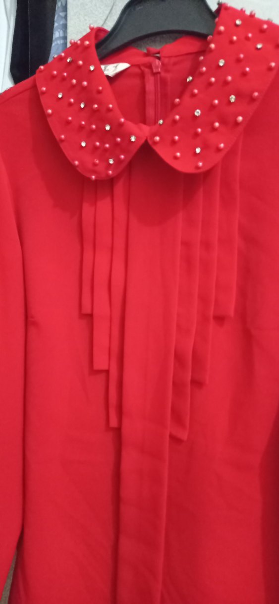 Kırmızı, Yakalı, Düğmeli Kadın Gömlek - Görsel 3