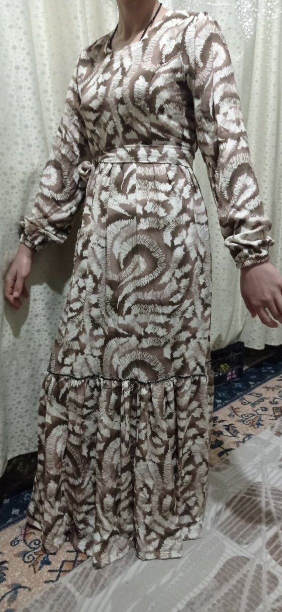 Uzun Kollu Bohem Bağlamalı Uzun Elbise - Görsel 2