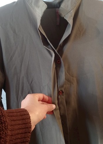 Bej Düğmeli Uzun Kollu Keten Kadın Gömlek - Görsel 3