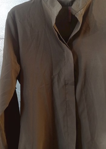 Bej Düğmeli Uzun Kollu Keten Kadın Gömlek - Görsel 2