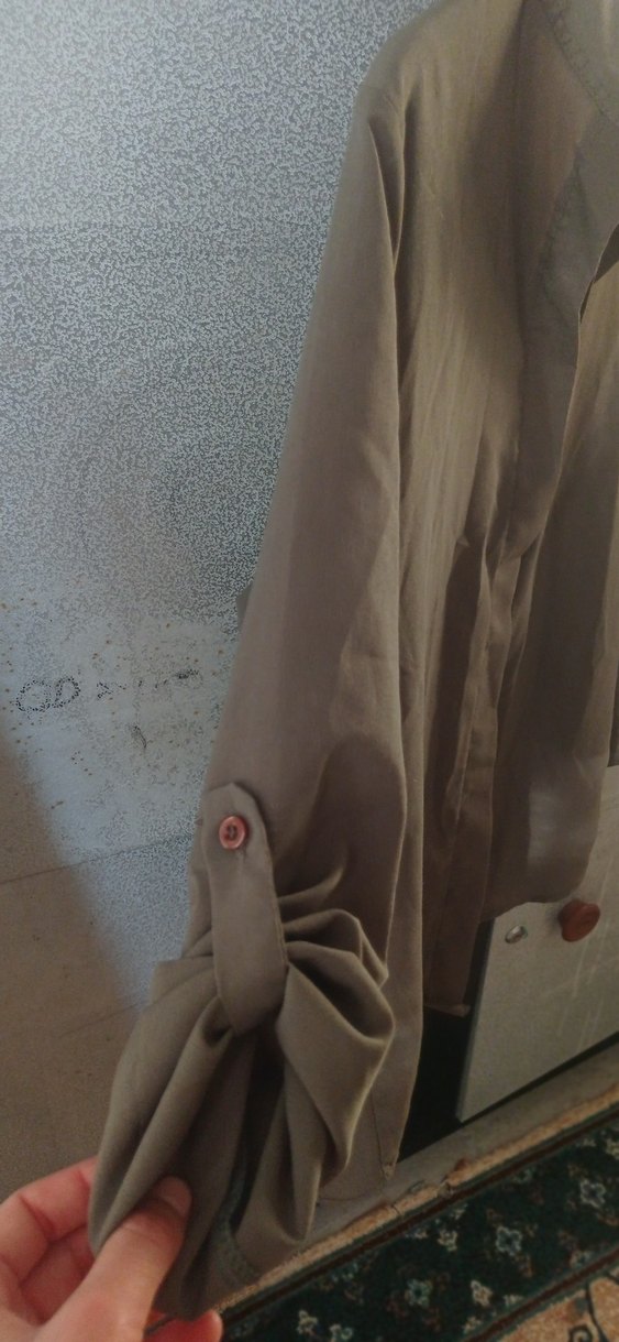 Bej Düğmeli Uzun Kollu Keten Kadın Gömlek - Görsel 5