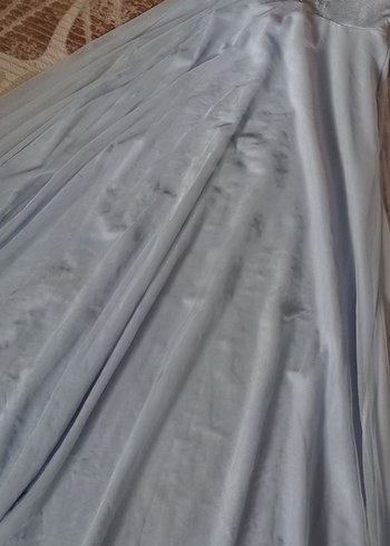 Uzun Kollu Mavi Nakışlı Drape Uzun Abiye - Görsel 4