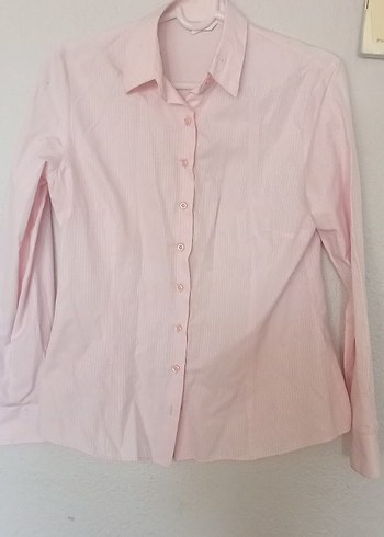 Düğmeli Pembe Keten Uzun Kollu Gömlek - Görsel 7